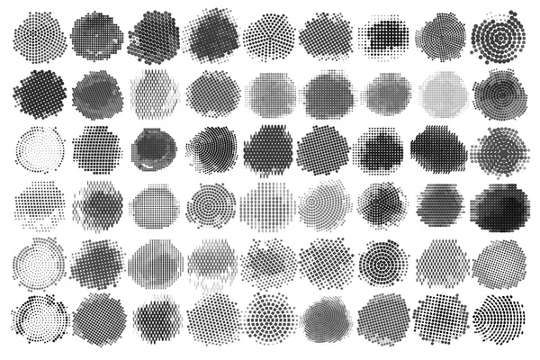 Abstract Halftone Backgrounds Conjunto de vetores de elementos de design modernos isolados. preto e branco ilustração grunge pontos —  Vetores de Stock