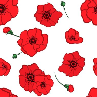 seamless modeli kırmızı haşhaş 