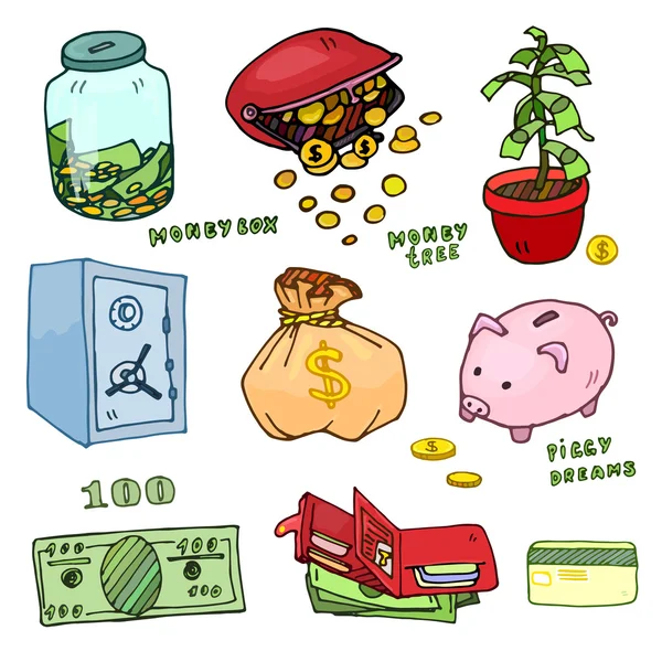 Conjunto de dinheiro dos desenhos animados — Vetor de Stock