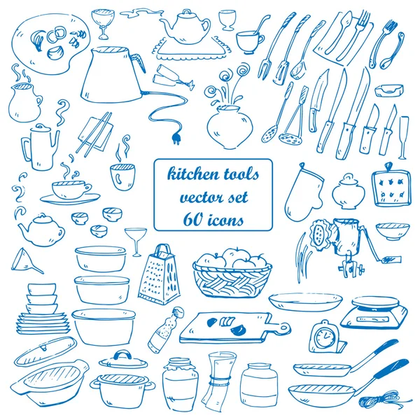 Herramientas de cocina vector garabatos — Archivo Imágenes Vectoriales