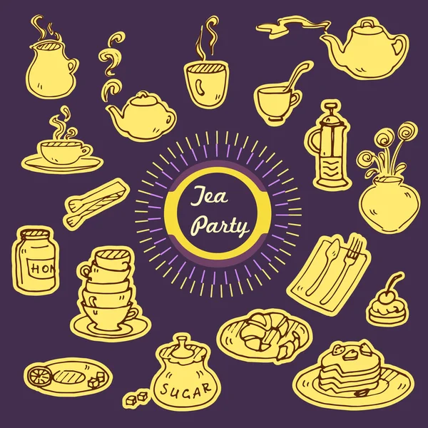 Tea party doodles — Stock Vector