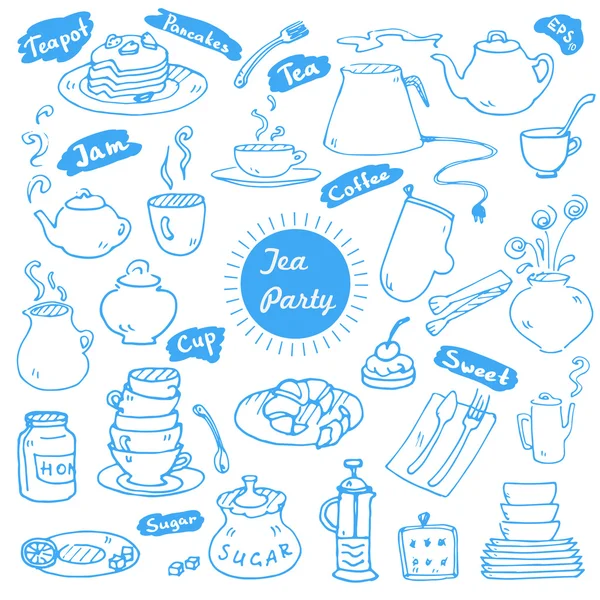 Tea party doodles — Stock Vector