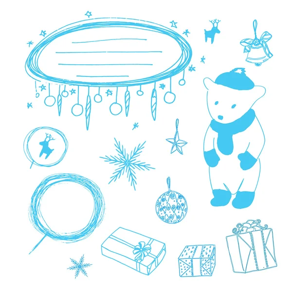 Cute blue winter set — Stock Vector