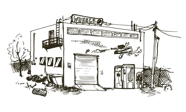 Garage de réparation dessiné à la main — Image vectorielle