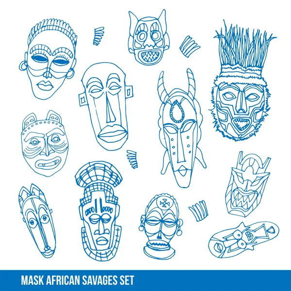 Collection of african masks — Stock Vector