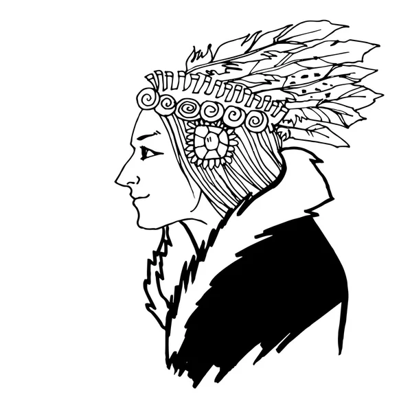 Woman American Indian sketch — Stock Vector