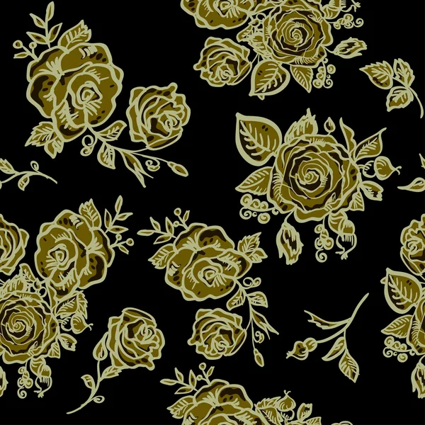 Art Deco padrão sem costura floral com rosas . — Vetor de Stock