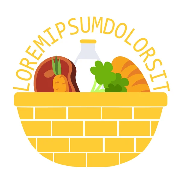 Wicker food basket flat — Stock Vector