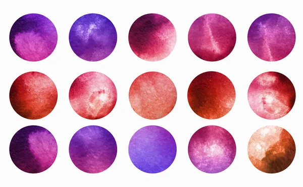 Aquarell Kreis Vektor Texturen. Mega-nützliches Pack zum Ziehen und Ablegen auf Ihre Entwürfe. leuchtend violette Farbe Illustration. — Stockvektor