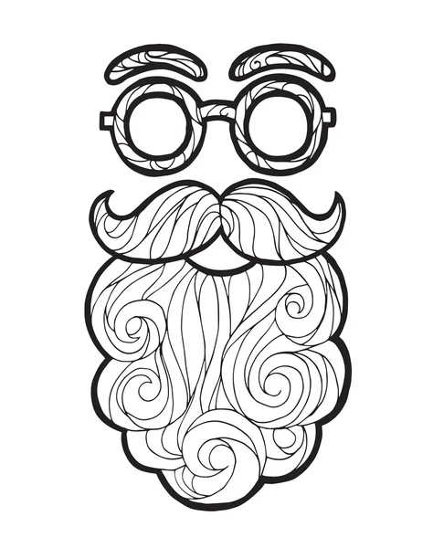 Vektor Illustration Schnurrbart modischen Hipster-Stil, lockiger Bart und runde Brille — Stockvektor