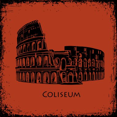 Kolezyum Roma, İtalya. Colosseum elle çizilmiş vektör çizim, antik vazo resim arka plan stili