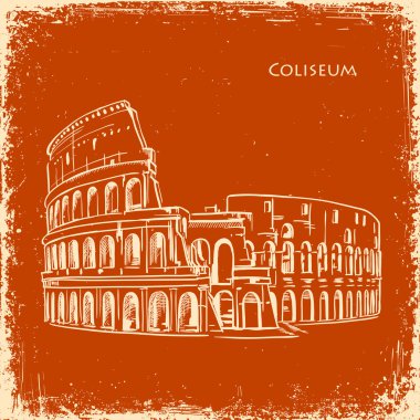 Kolezyum, Roma, İtalya. Beyaz arka plan üzerinde izole colosseum elle çizilmiş vektör çizim