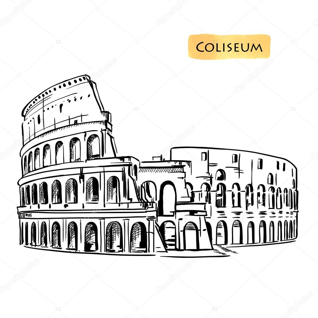 Coliseum in Rome, Italy. Colosseum hand drawn vector illustration isolated over white background sketch