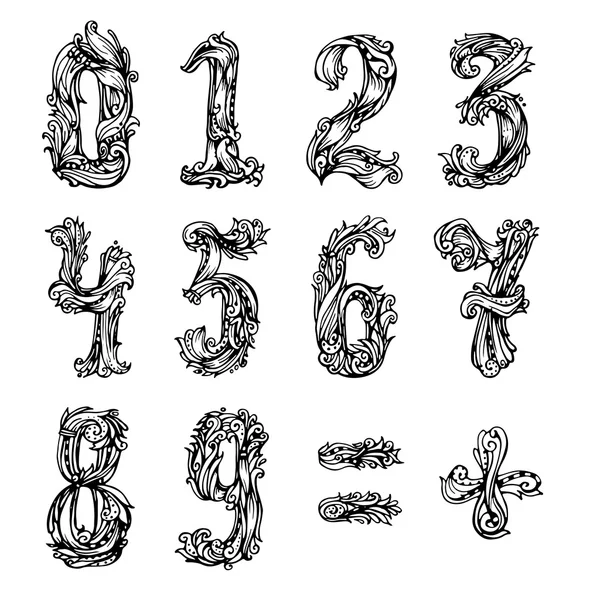 Conjunto de números antiguos originales remolino estilo . — Vector de stock