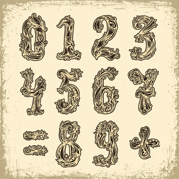 Set von originalen Vintage Nummern wirbeln Schriftzug — Stockvektor