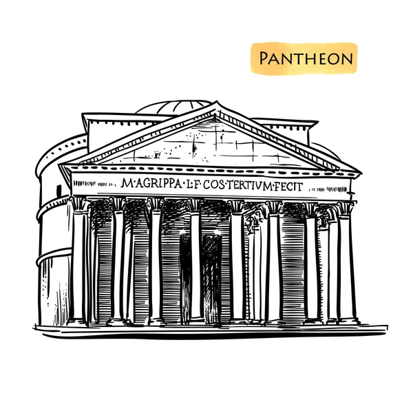 Roma construindo ilustração vetorial desenhada à mão. Pantheon marco italiano —  Vetores de Stock