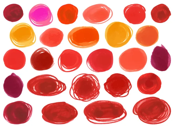 Marcador de acuarela círculo vectorial texturas similares a la barra de labios de las mujeres, cosméticos. Elementos de diseño colores rojo brillante — Vector de stock