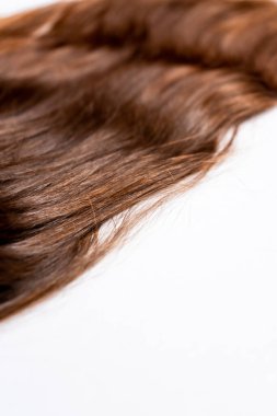 Beyaz arkaplanda koyu kahverengi saç teli
