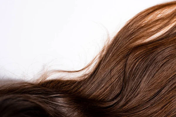 Curls of dark brown hair lie on a white background