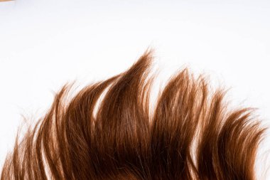 Beyaz arka planda açık kahverengi saçlar.