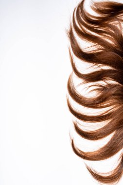 Beyaz arka planda koyu renk saç kıvırcıkları var.