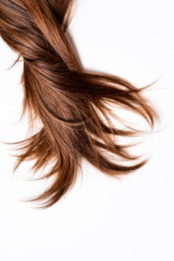 Koyu kahverengi saçlar beyaz arka planda yatar.