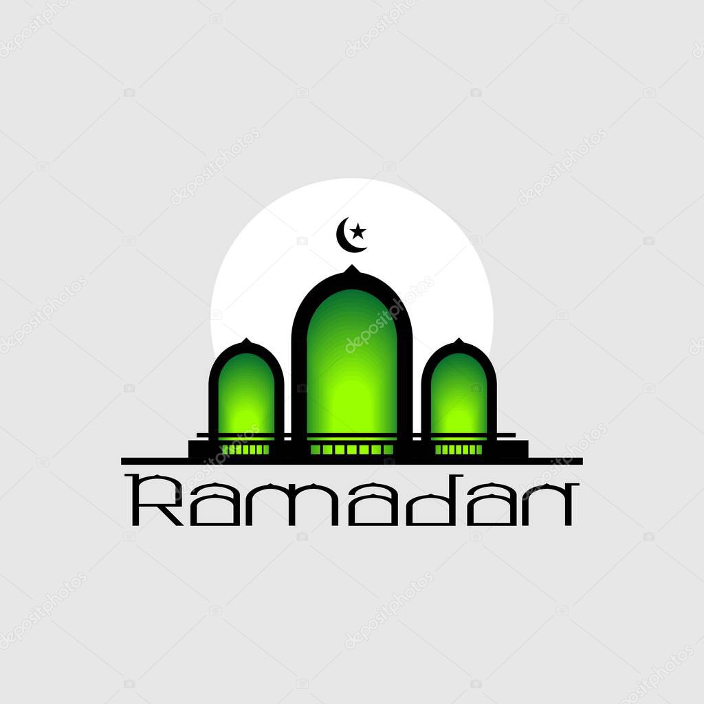 simple vector design of mosque and text of ramadan and moon background