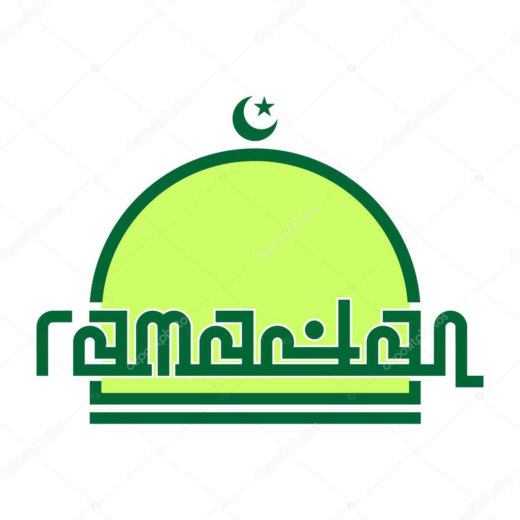 vector design of ramadan word and mosque with white background