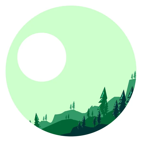 Векторный Вид Соснового Леса Белом Солнце Зеленом Фоне Неба — стоковый вектор