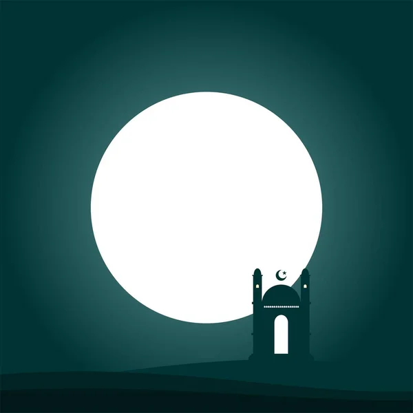 Moscheevektorsilhouette Mit Grünem Hintergrund Und Weißem Mond Hintergrund Kunst Gepostet — Stockvektor