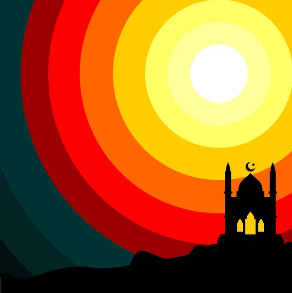 Silhueta Vetorial Design Mesquita Com Fundo Pôr Sol Colorido Fundo —  Vetores de Stock