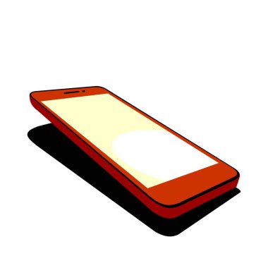 Kırmızı renkli akıllı telefon vektörü ve beyaz arkaplanda siyah gölge