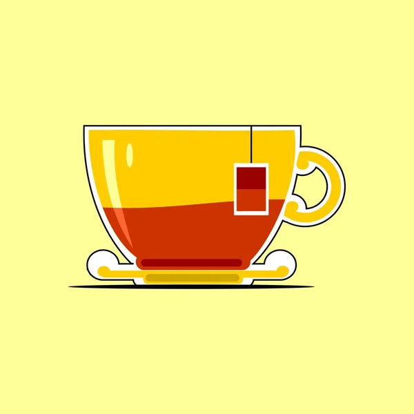 Sarı Çay Bardağı Kırmızı Çay Suyuyla Dolu — Stok Vektör