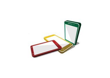 Three vector smartphone with red, yellow and green colors, design perspective on white background