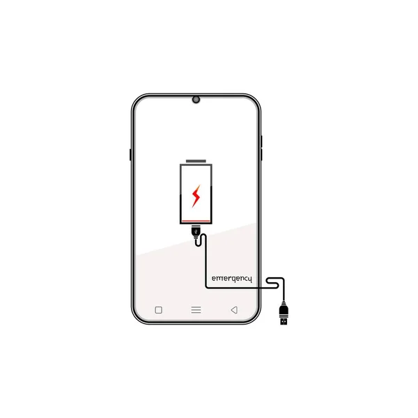 Smartphone Vectoriel Avec Panneau Recharge Batterie Position Urgence Basse — Image vectorielle