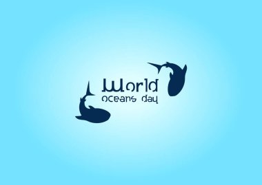 world ocean day writing vector between two sharks on a white background
