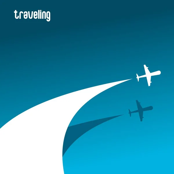 Vektorillustration Eines Über Dem Meer Fliegenden Flugzeugs Illustrationshintergrund — Stockvektor