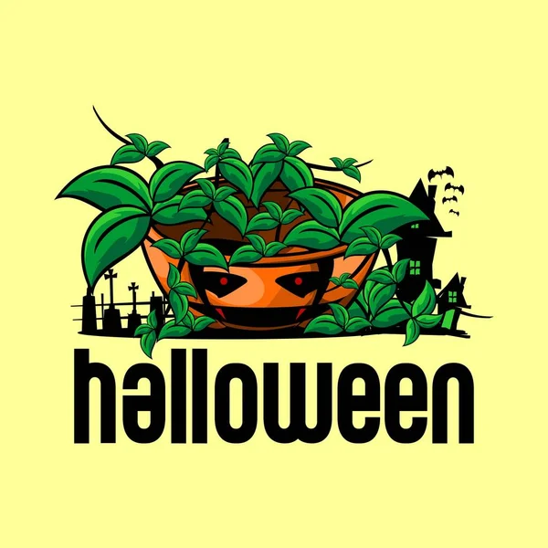 Vector Fondo Halkoween Monstruo Calabaza Casa Murciélago Fiesta Halloween — Archivo Imágenes Vectoriales