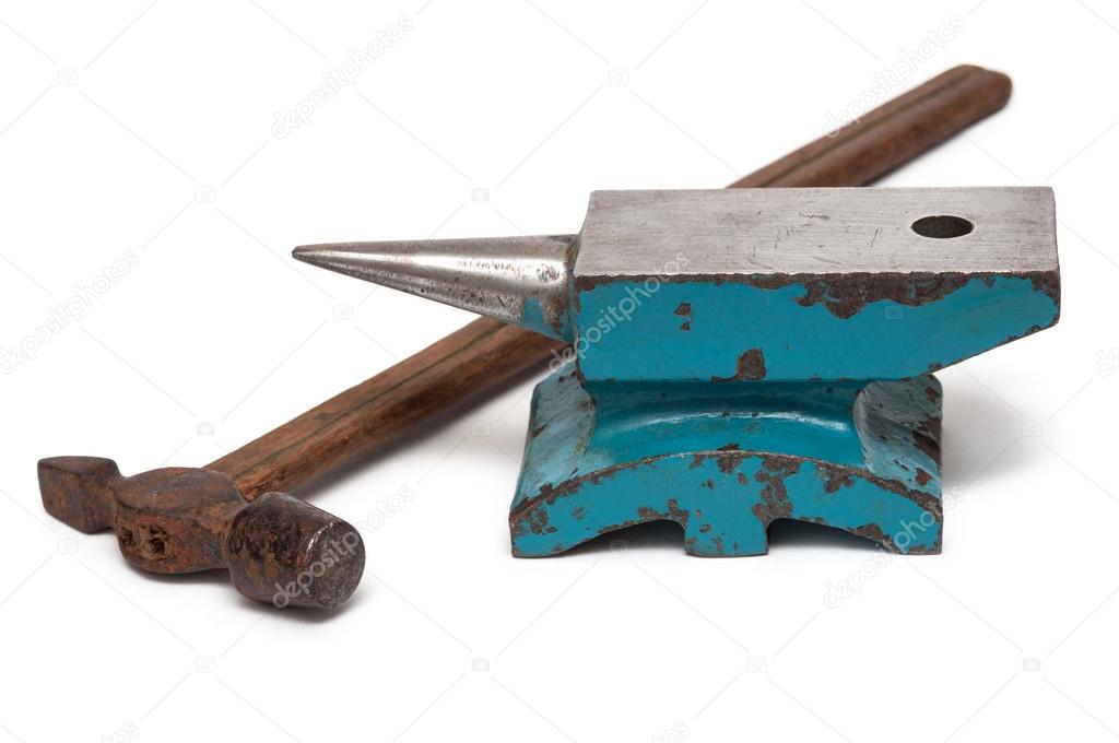 anvil, hammer. tools for jewelry forging.