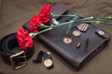 9 May. Still life with vintage objects dedicated to Victory Day. clipart