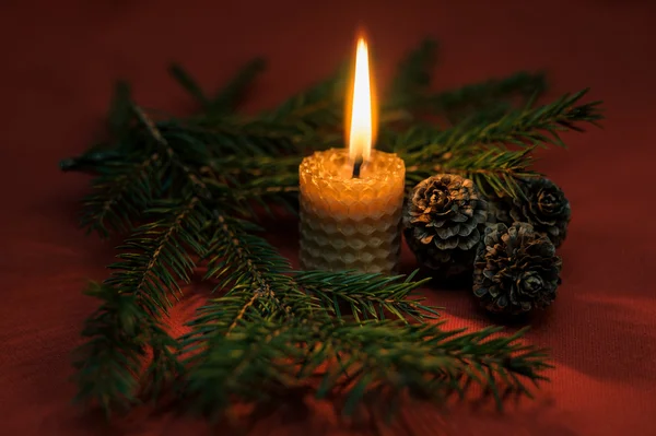 Composition with burning candle. — Stock Photo, Image