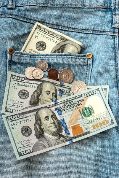Dinero en jeans — Foto de Stock