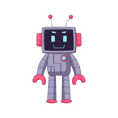 Şirin robot karikatür el çizimi konsept tasarım vektörü sanat kawaii illüstrasyonu.