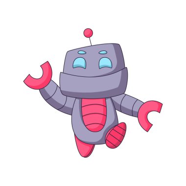 Şirin robot karikatür el çizimi konsept tasarım vektörü sanat kawaii illüstrasyonu.