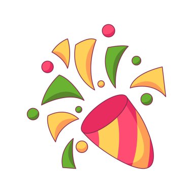 konfeti doğum günü çizgi filmi karalama el çizimi konsept vektör çizimi.