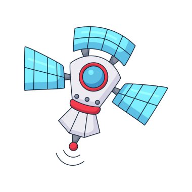 uydu karikatür uzay karalama el çizimi konsept tasarım vektörü sanat kawaii illüstrasyonu