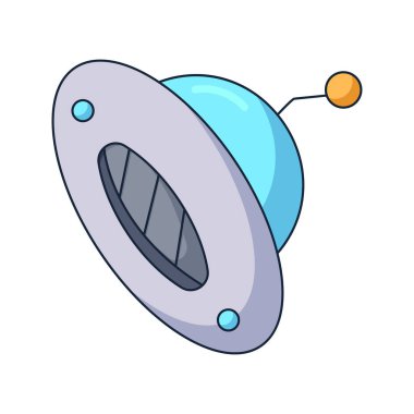 UFO karikatür uzay karalama el çizimi konsept tasarım vektörü sanat kawaii illüstrasyonu