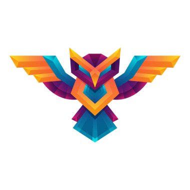 Yaratıcı renkli eğimli baykuş vektör sanat logosu konsept tasarım şablonu