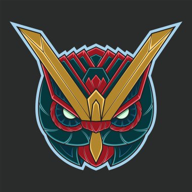 Soyut Renkli Süsleme Mekanik Robot Baykuş Zentangle Sanat Çizgi Roman Kavram Vektörü. Duvar kağıdı, afiş, arkaplan, kart, kitap tasarımı, tişört tasarımı, çıkartma vs. için elverişli