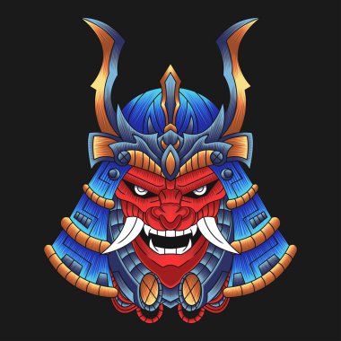 Soyut Renkli Süsleme Mekanik Samuray İllüstrasyon Karikatür Vektörü. Logo, Duvar Kağıdı, Banner, Arkaplan, Kart, Kitap İllüstrasyonu, Tişört Tasarımı, Etiket, Kapak, vb.